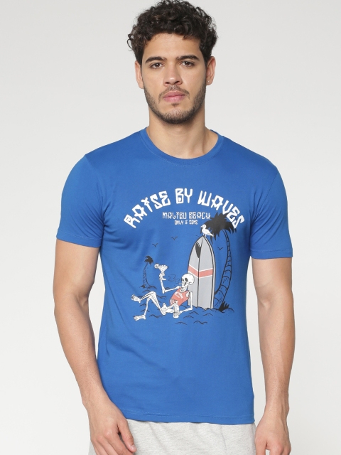 

ONLY & SONS Men Blue Printed Round Neck T-shirt