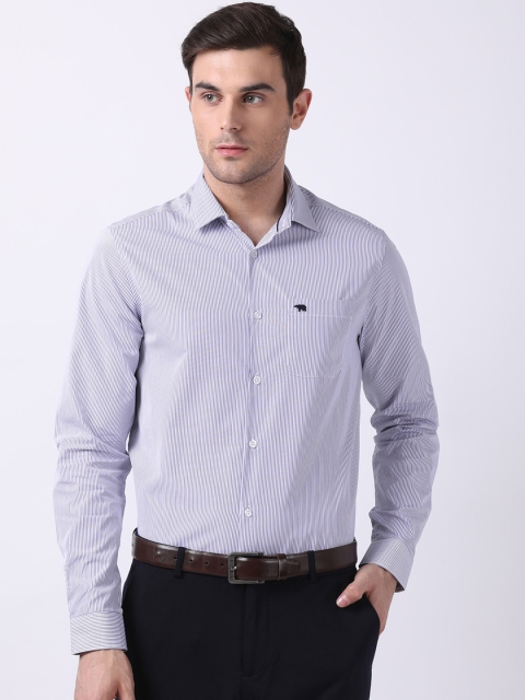 

THE BEAR HOUSE Men White & Blue Slim Fit Solid Formal Shirt