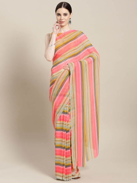 

Four Seasons Multicoloured Striped Poly Crepe Saree, Multi