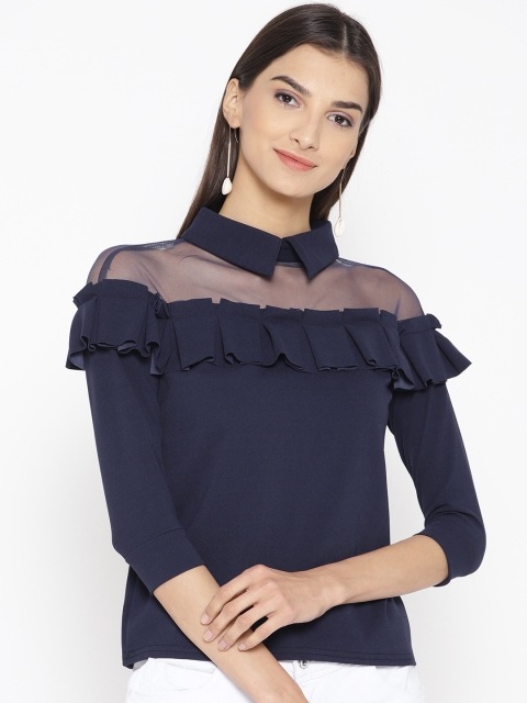 

ANTS Women Navy Blue Solid Ruffled Top