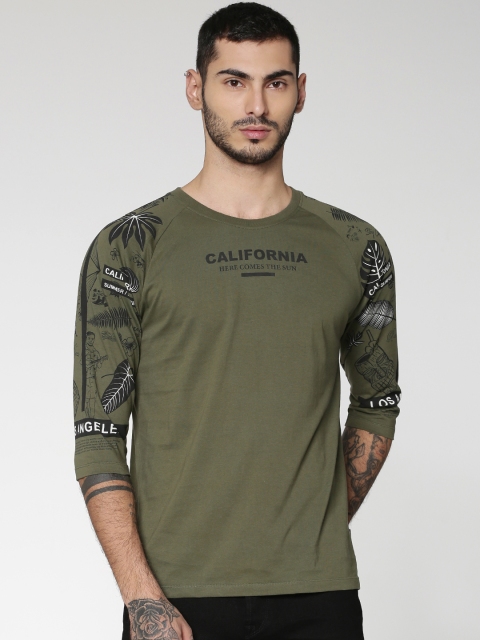 

ONLY & SONS Men Green Printed Round Neck T-shirt