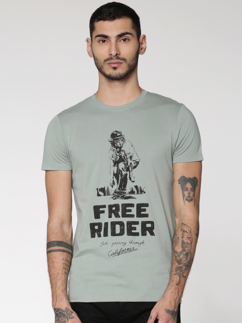

ONLY & SONS Men Grey Printed Round Neck T-shirt