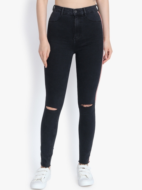 

Kotty Women Black Skinny Fit High-Rise Slash Knee Jeans