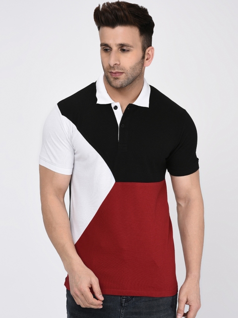 

WILD WEST Men Black Colourblocked Polo Collar T-shirt