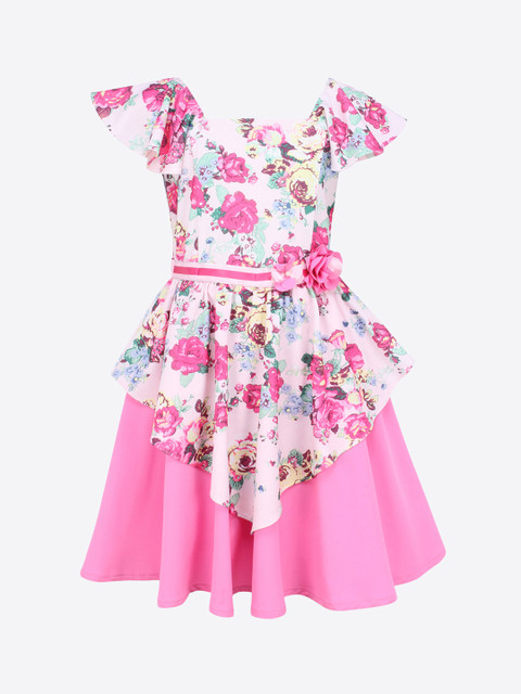 

CUTECUMBER Girls Pink Printed Fit and Flare Dress