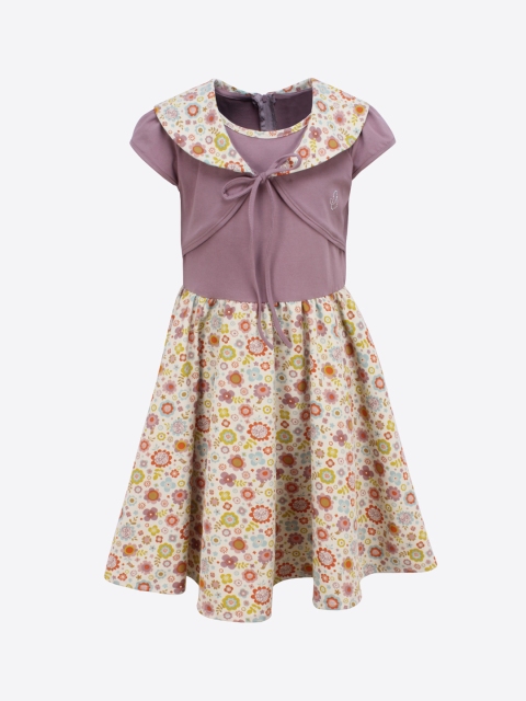 

CUTECUMBER Girls Cream-Coloured Printed Fit and Flare Dress