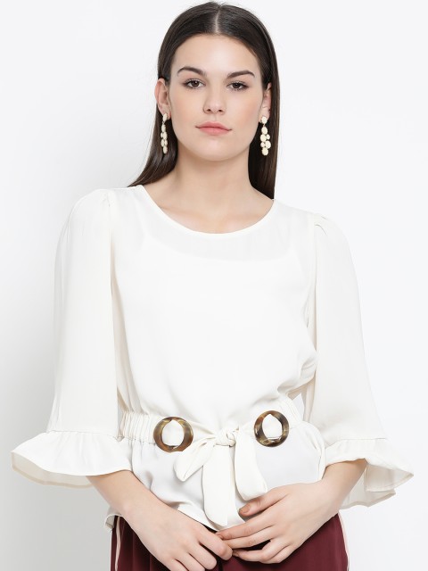 

Kazo Women White Solid Cinched Waist Top