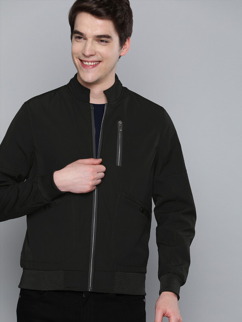 

Mast & Harbour Men Black Solid Bomber Jacket
