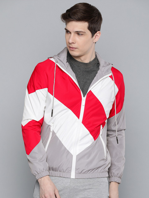 

HRX by Hrithik Roshan Men Grey & White Colourblocked Hooded Sporty Jacket