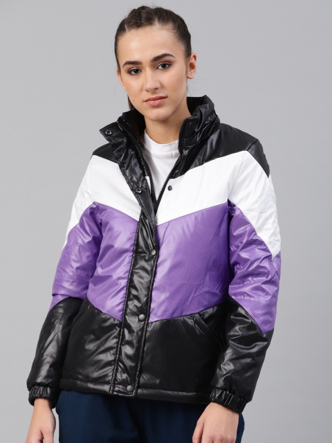 

HRX by Hrithik Roshan Women Black & Purple Colourblocked Puffer Jacket