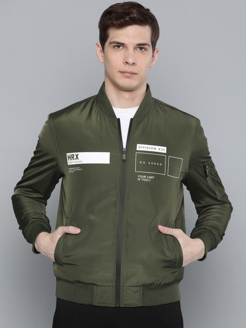 

HRX by Hrithik Roshan Men Olive Green Solid Bomber Jacket