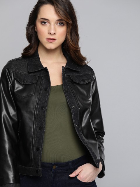 

Harvard Women Black Solid Biker Jacket