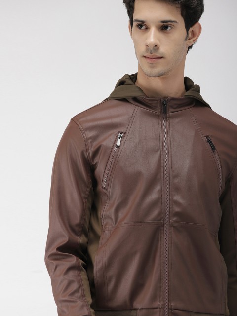 

Harvard Men Brown Solid Hooded Bomber Jacket