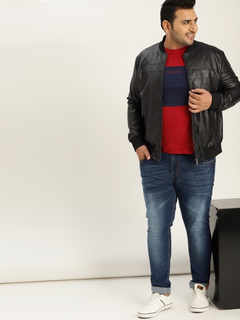 

Sztori Plus Size Men Black Solid Bomber Jacket