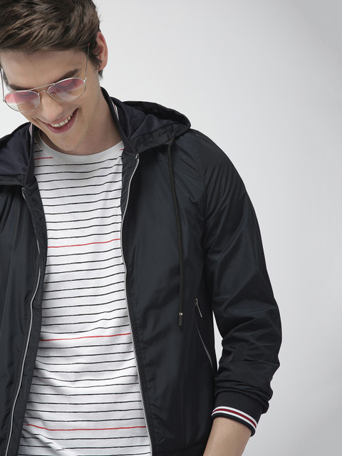 

Mast & Harbour Men Navy Blue Solid Bomber Jacket