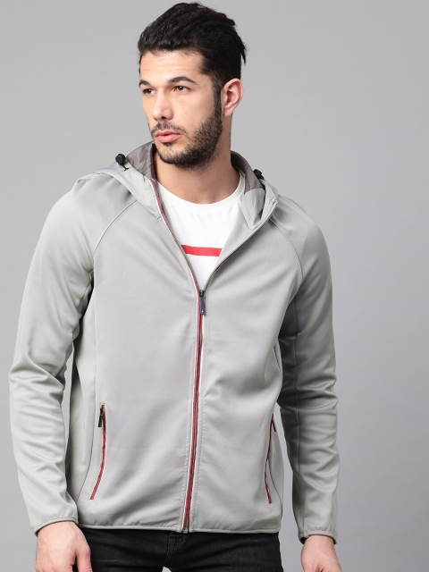 

Harvard Men Grey Solid Hooded Tailored Jacket