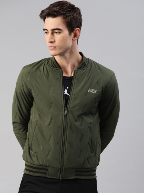 

HRX by Hrithik Roshan Active Men Olive Green Self Design Bomber Jacket