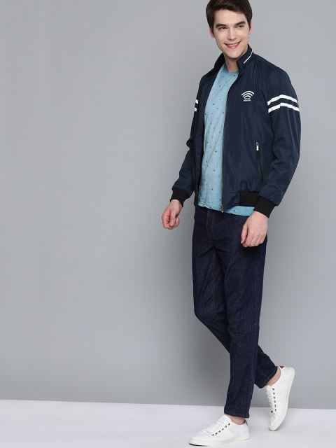 

Mast & Harbour Men Navy Blue Solid Bomber Jacket
