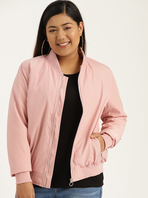 

Sztori Plus Size Women Pink Solid Bomber Jacket