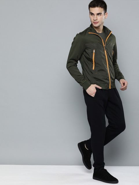 

Harvard Men Olive Green Solid Bomber Jacket