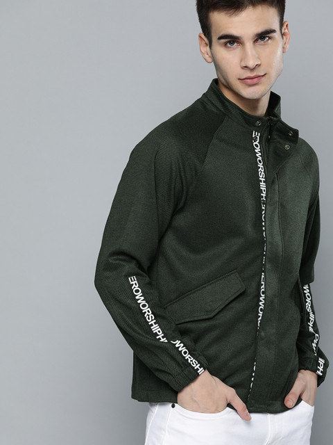 

Harvard Men Olive Green and Black Solid Tailored Jacket