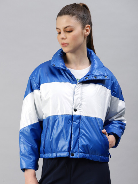 

HRX by Hrithik Roshan Women Blue & White Colourblocked Padded Jacket
