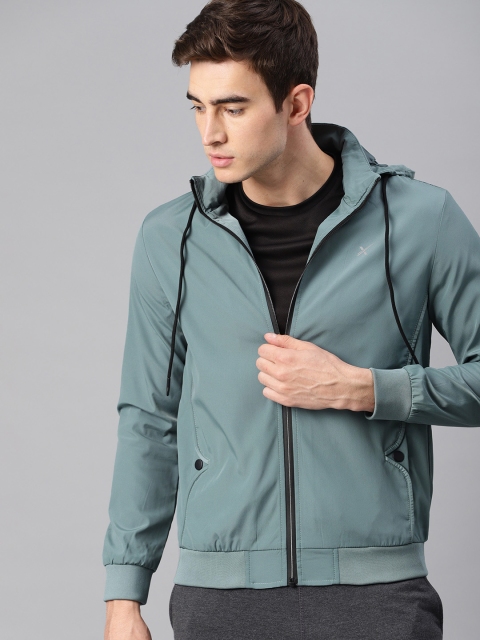 

HRX by Hrithik Roshan Men Teal Blue Solid Hooded Bomber Jacket