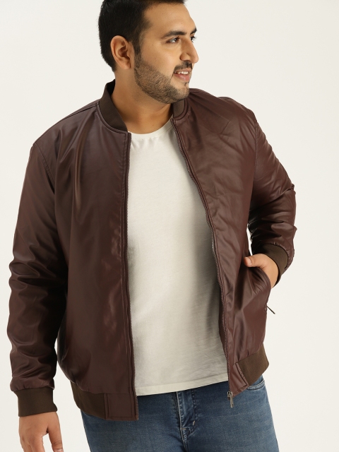 

Sztori Plus Size Men Brown Solid Bomber Jacket