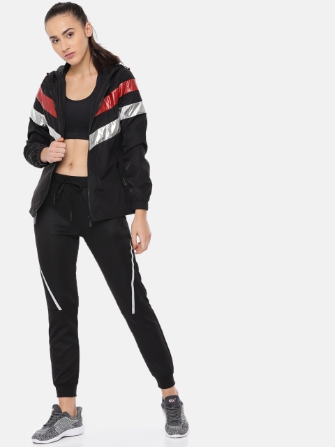 

HRX by Hrithik Roshan Women Black Striped Lifestyle Lightweight Sporty Jacket
