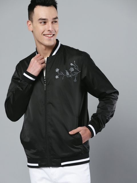 

Mast & Harbour Men Black Solid Satin Finish Varsity Jacket
