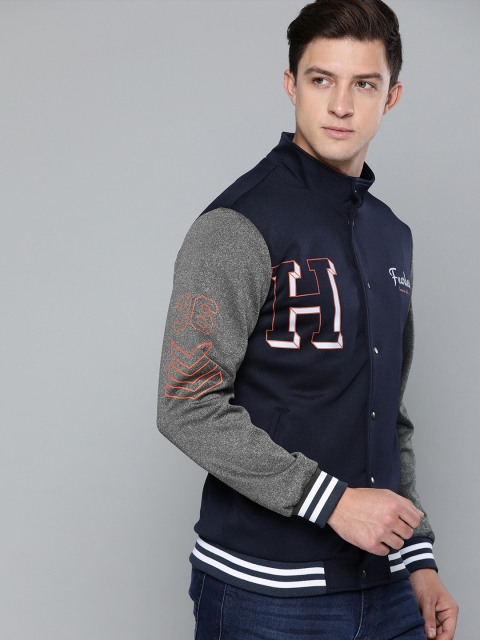 

Harvard Men Navy Printed Varsity Jacket, Navy blue