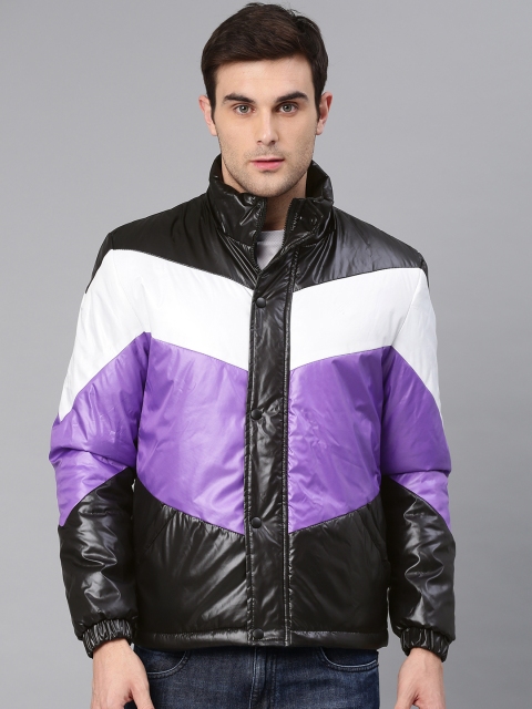 

HRX by Hrithik Roshan Men Black & Purple Colourblocked Padded Jacket