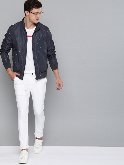 

Mast & Harbour Men Navy Blue & white Printed Bomber Jacket