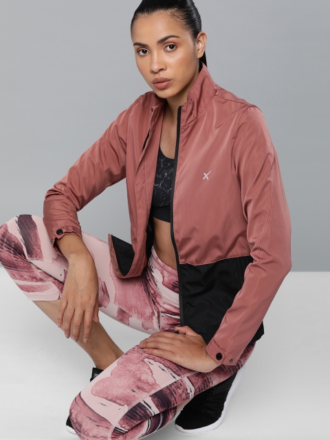 

HRX by Hrithik Roshan Active Women Peach-Coloured & Black Colourblocked Bomber Jacket