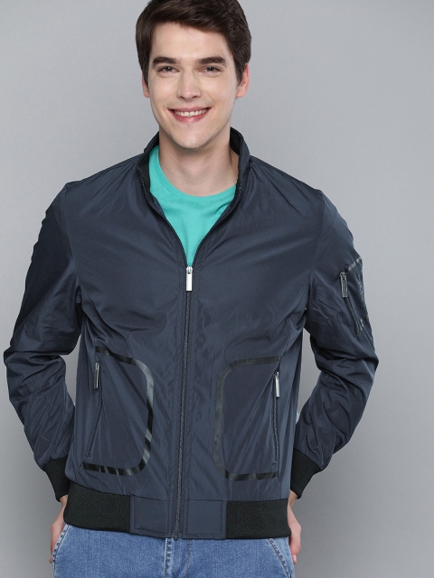 

Mast & Harbour Men Navy Blue Solid Bomber