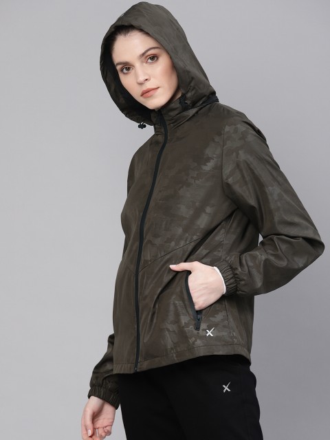 

HRX by Hrithik Roshan Women Olive Green Printed Running Hooded Camouflage Jackets
