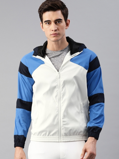 

HRX by Hrithik Roshan Men White & Blue Lifestyle Solid Hooded Jacket