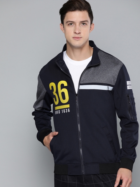 

Harvard Men Navy Printed Bomber Jacket, Navy blue