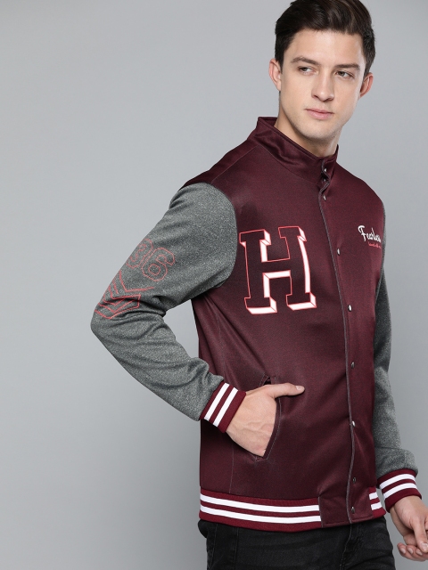 

Harvard Men Burgundy Printed Bomber Jacket