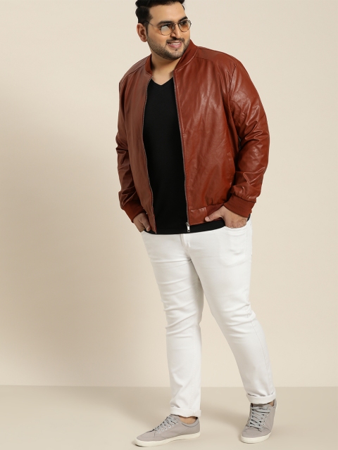 

Sztori Plus Size Men Rust Brown Solid Bomber Jacket