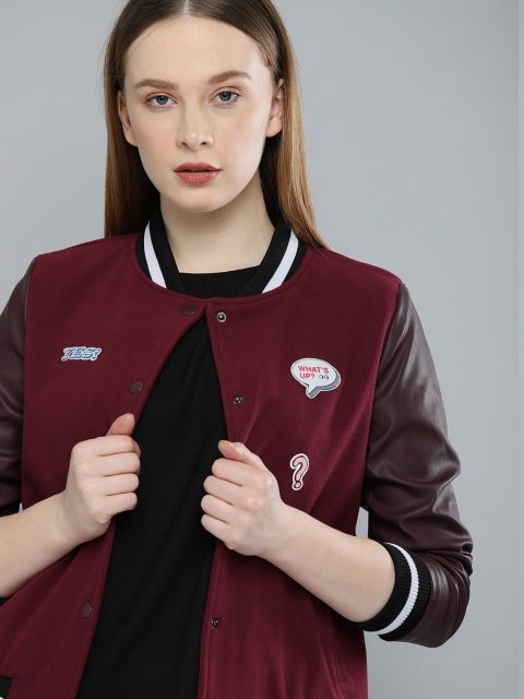 

Harvard Women Burgundy Solid Bomber Jacket