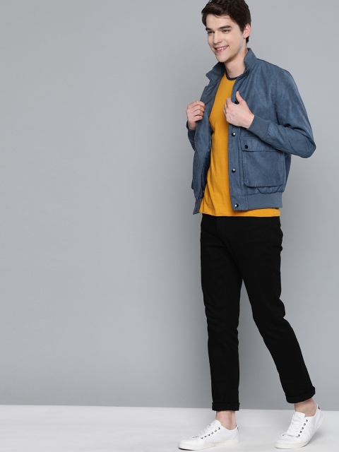 

Mast & Harbour Men Blue Solid Bomber Jacket