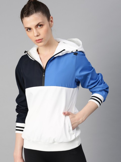 

HRX by Hrithik Roshan Women White & Blue Colourblocked Jacket