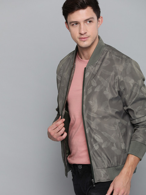 

Mast & Harbour Men Grey Printed Bomber Jacket