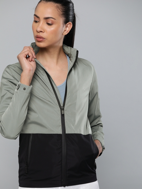 

HRX by Hrithik Roshan Active Women Grey & Black Colourblocked Bomber Jacket