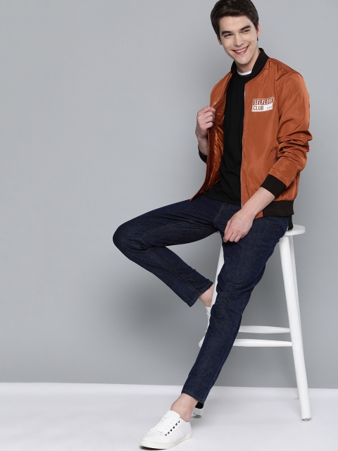 

Mast & Harbour Men Rust Orange Solid Bomber Jacket
