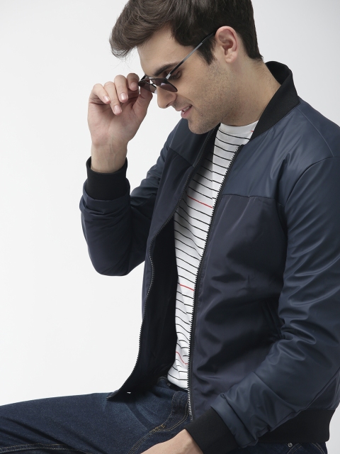 

Mast & Harbour Men Navy Blue Solid Bomber Jacket