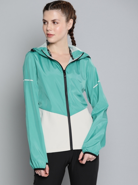 

HRX by Hrithik Roshan Women Sea Green Hooded Colourblocked Running Sporty Jacket