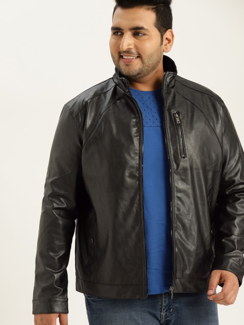 

Sztori Plus Size Men Black Solid Biker Jacket