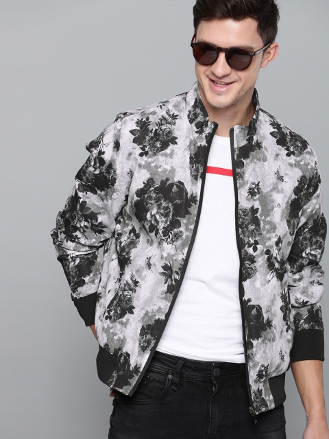

Mast & Harbour Men Black & Grey Printed Bomber Jacket